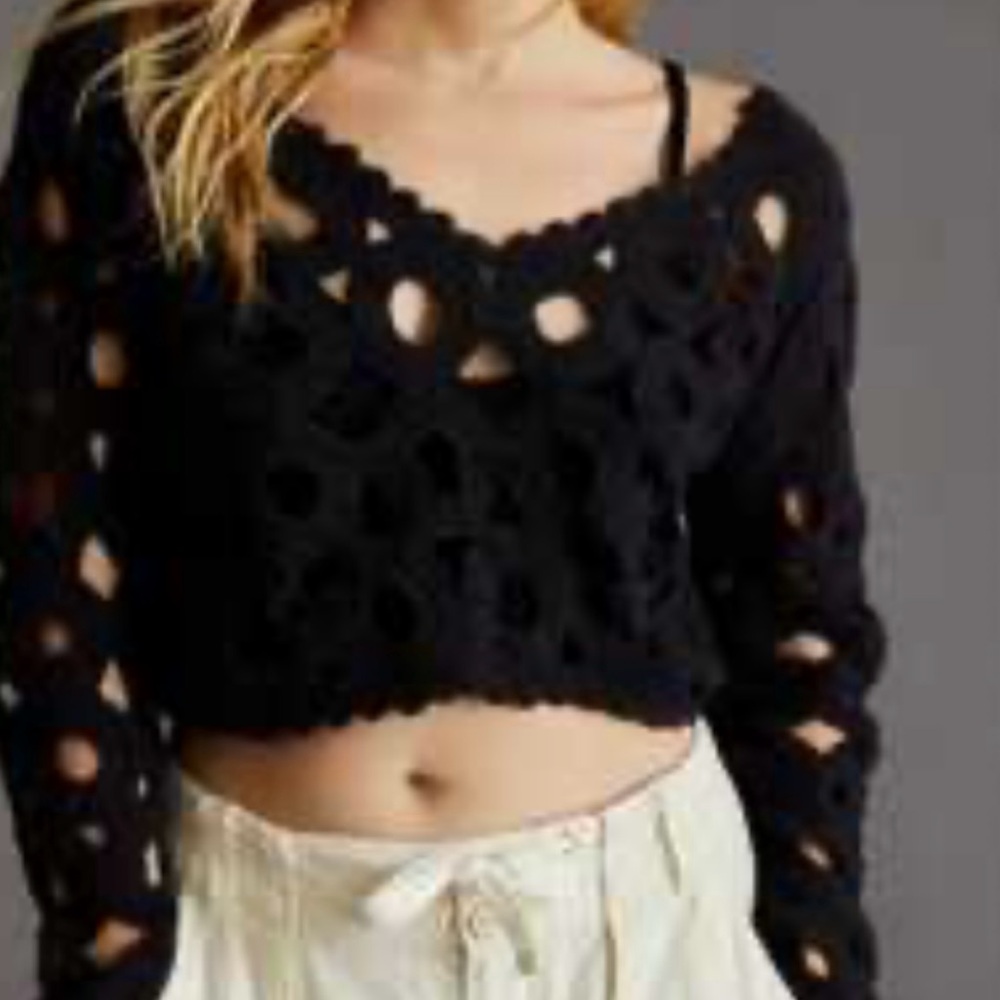 Anthropologie Black Maeve Crochet Top NWT